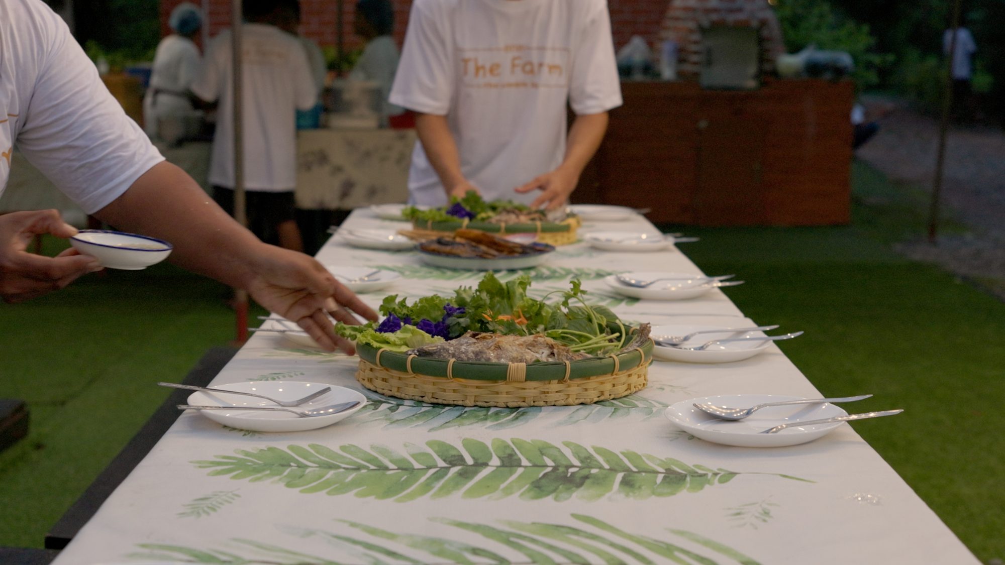 Setting the table on banana leaf